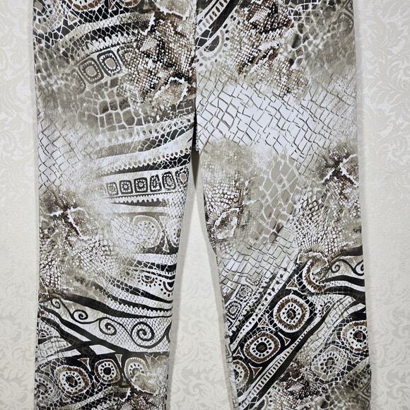 Chico's Pants sz 1 (M) Ivory Tan Brown Geo Mixed Print Zip Fly Zip Pockets - Picture 3 of 16
